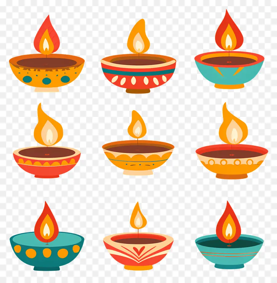 Lilin Diwali，Diya Berwarna Warni PNG