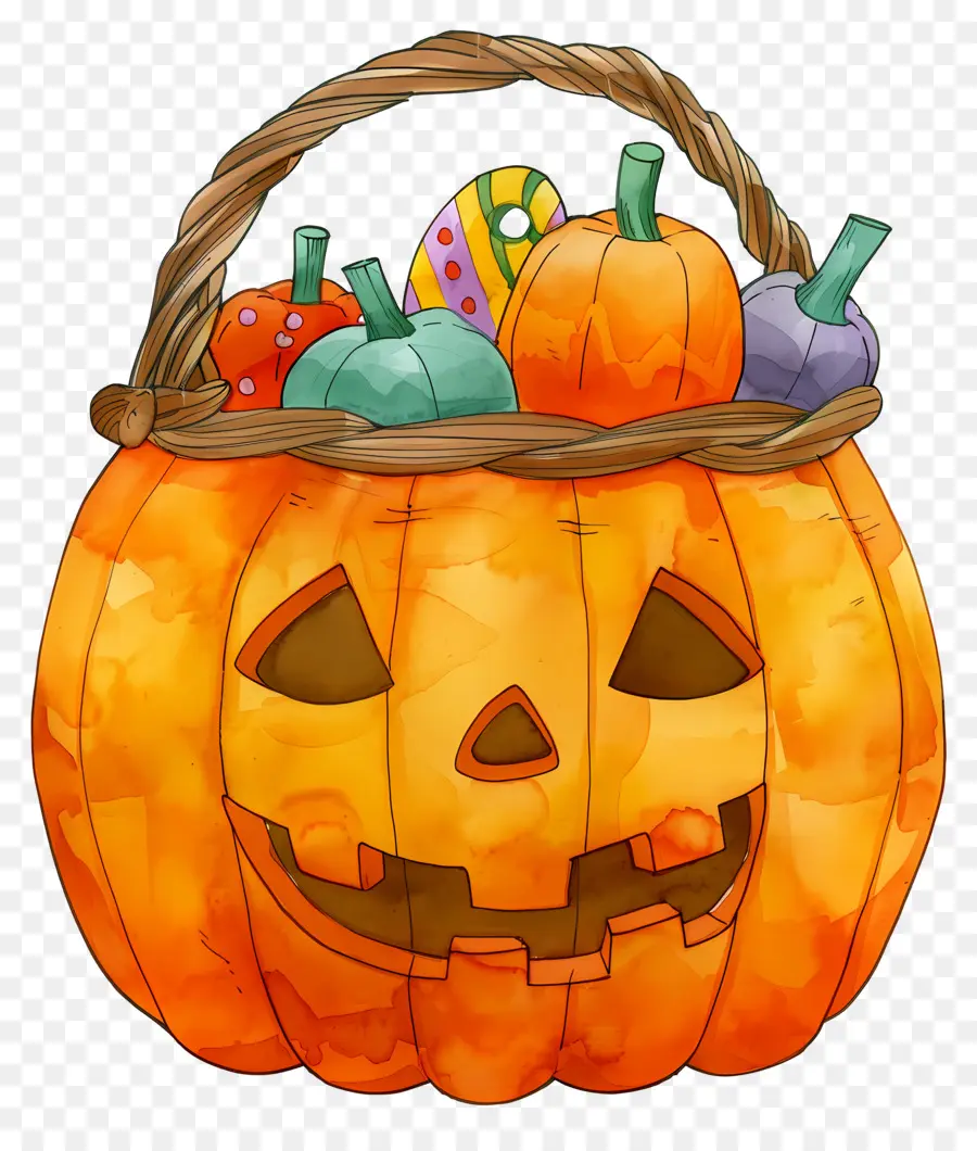 Keranjang Halloween，Keranjang Labu PNG