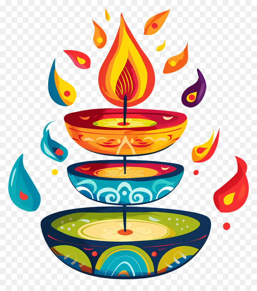 Lilin Diwali，Diyas Bertumpuk PNG