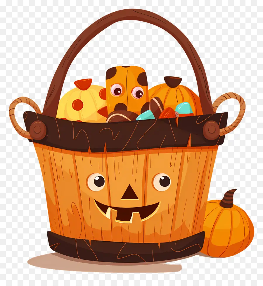 Keranjang Halloween，Keranjang Labu Kayu PNG