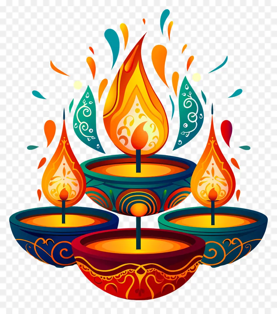 Lilin Diwali，Diyas Yang Bersemangat PNG