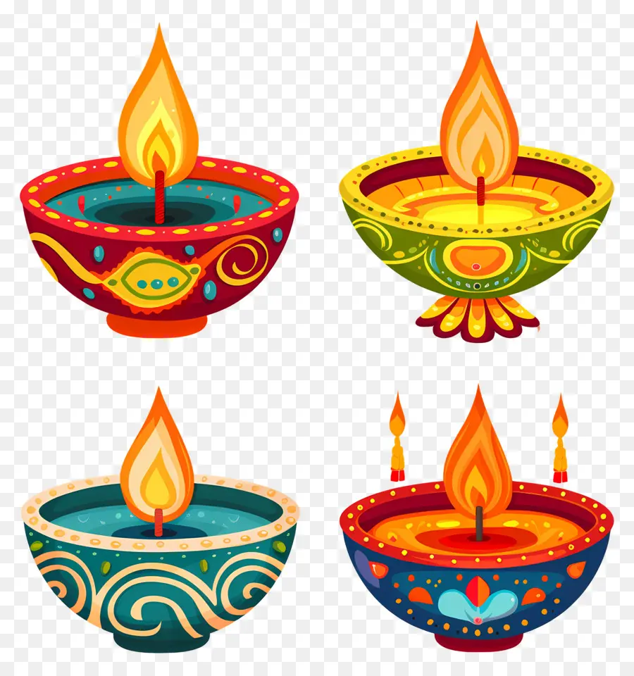 Lilin Diwali，Diya Berwarna Warni PNG