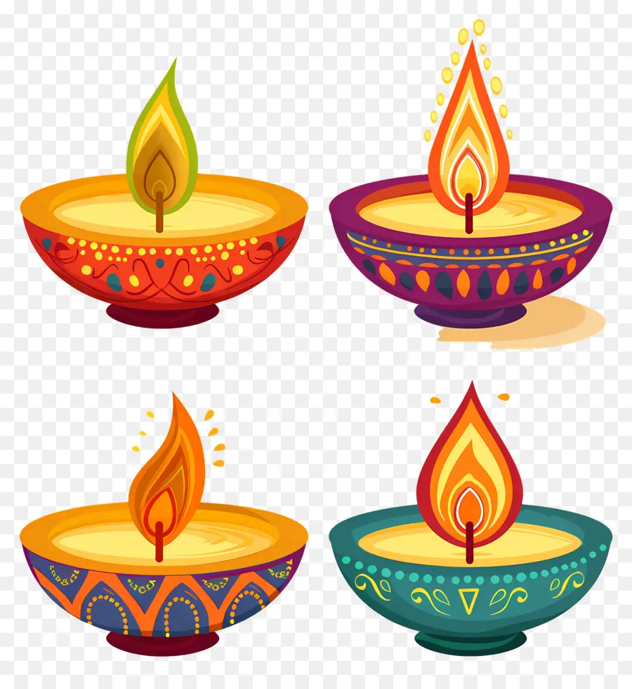 Lilin Diwali，Diya Yang Penuh Warna PNG