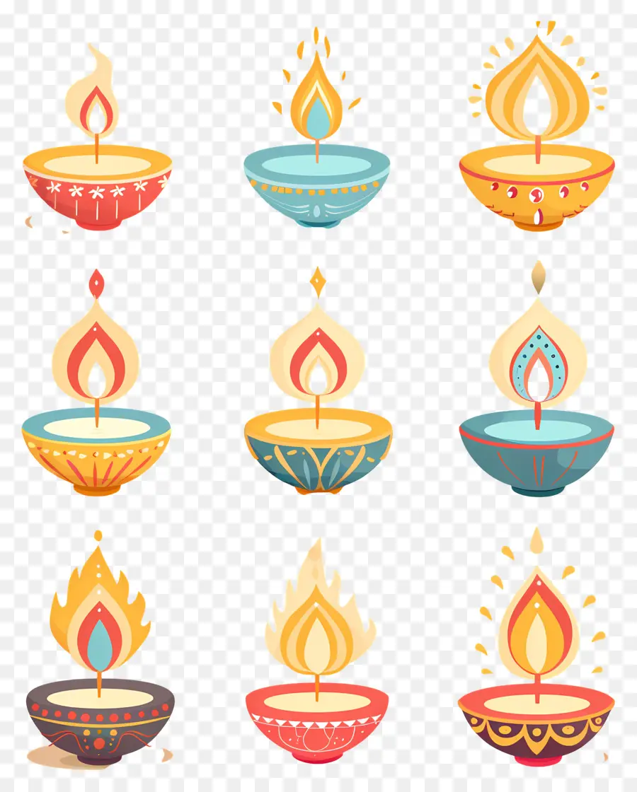 Lilin Diwali，Diya Yang Penuh Warna PNG