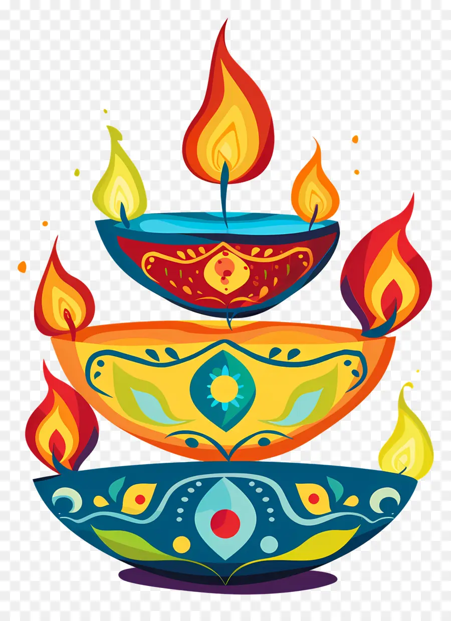 Lilin Diwali，Diya Yang Penuh Warna PNG