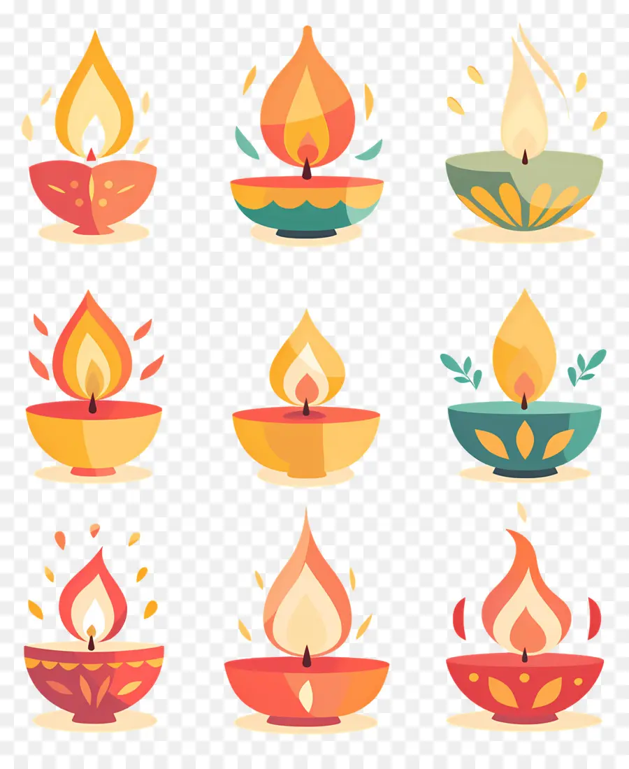 Lilin Diwali，Diya Yang Penuh Warna PNG