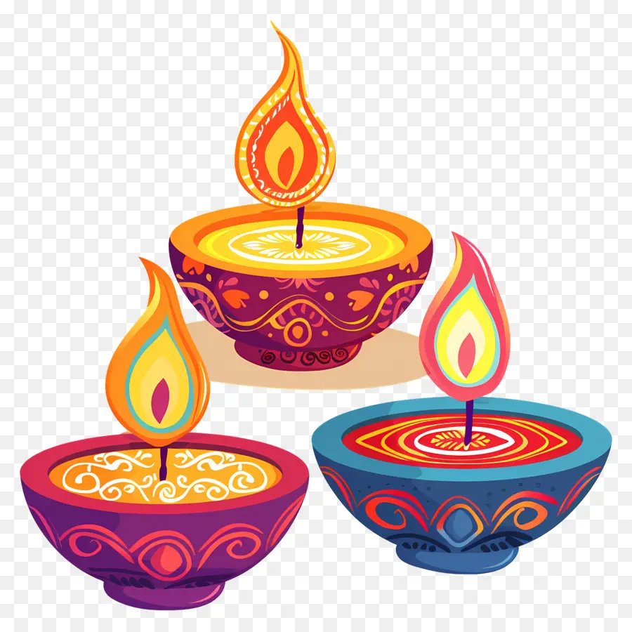 Lilin Diwali，Diya Berwarna Warni PNG