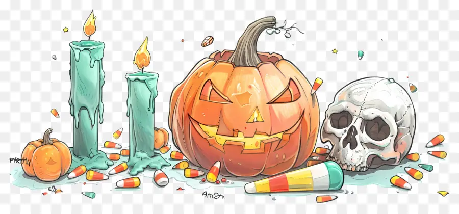 Dekorasi Halloween，Labu Halloween Dan Tengkorak PNG