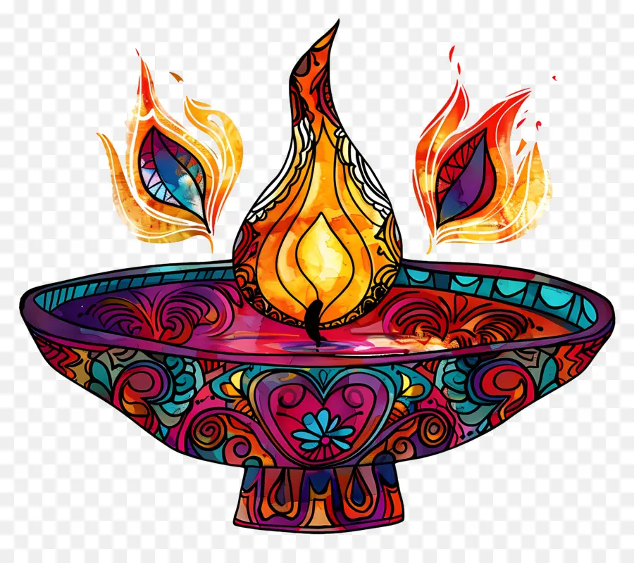 Diwali Diya，Diya Yang Penuh Warna PNG