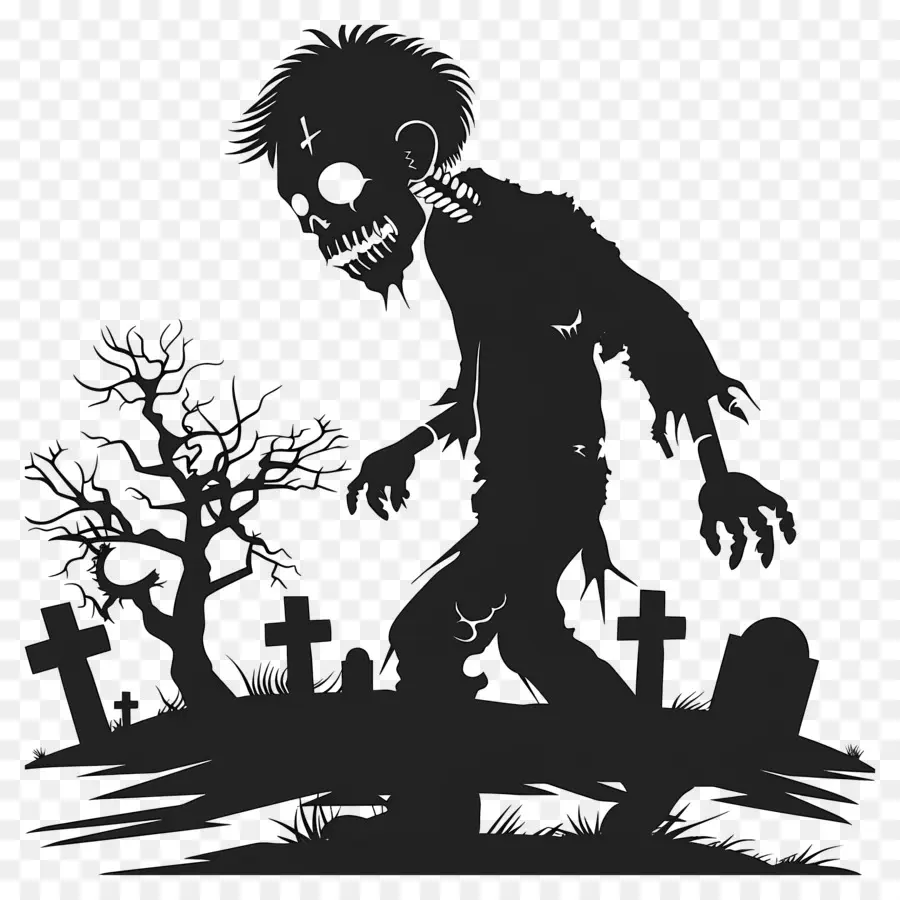 Siluet Halloween，Siluet Zombi PNG