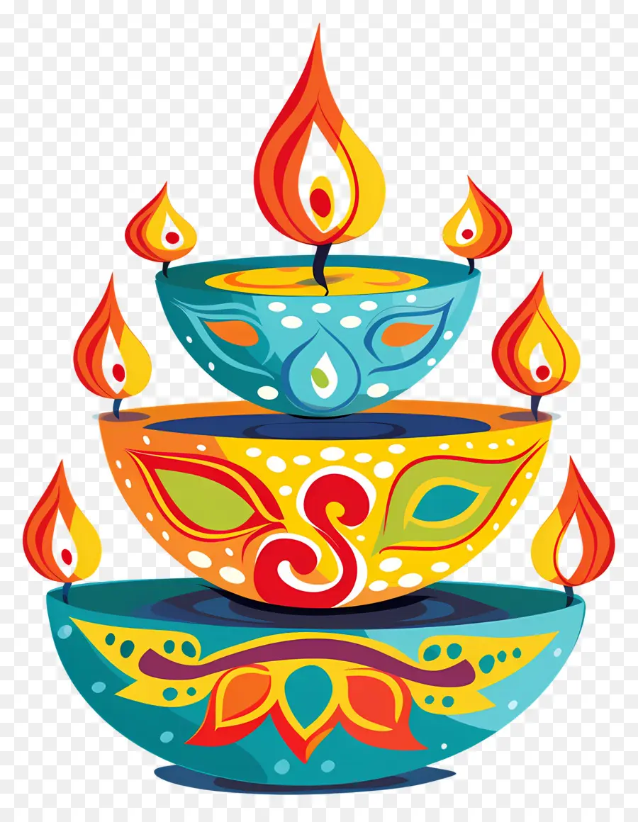 Lilin Diwali，Diyas Bertumpuk PNG