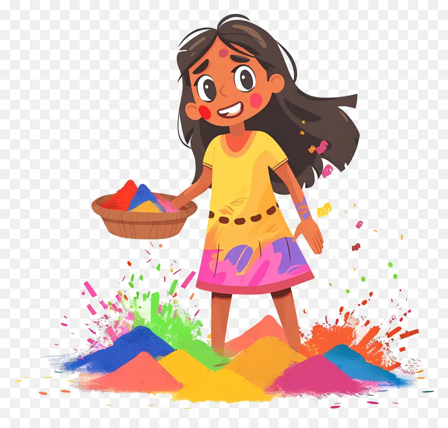 Latar Belakang Holi，Gadis Kartun Dengan Bedak PNG