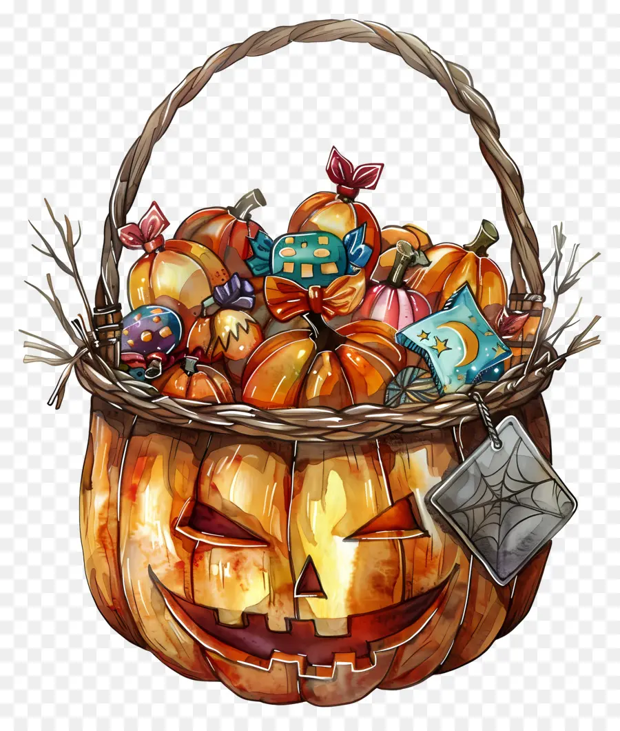 Keranjang Halloween，Keranjang Labu PNG