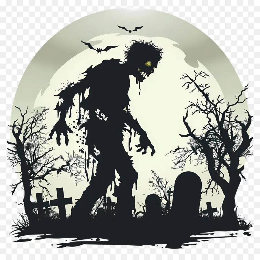 Siluet Halloween，Zombi Di Kuburan PNG