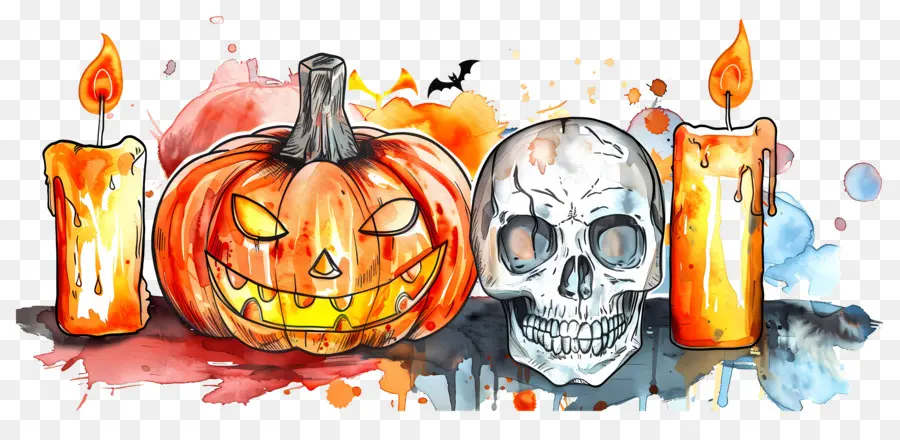 Dekorasi Halloween，Labu Dan Tengkorak PNG