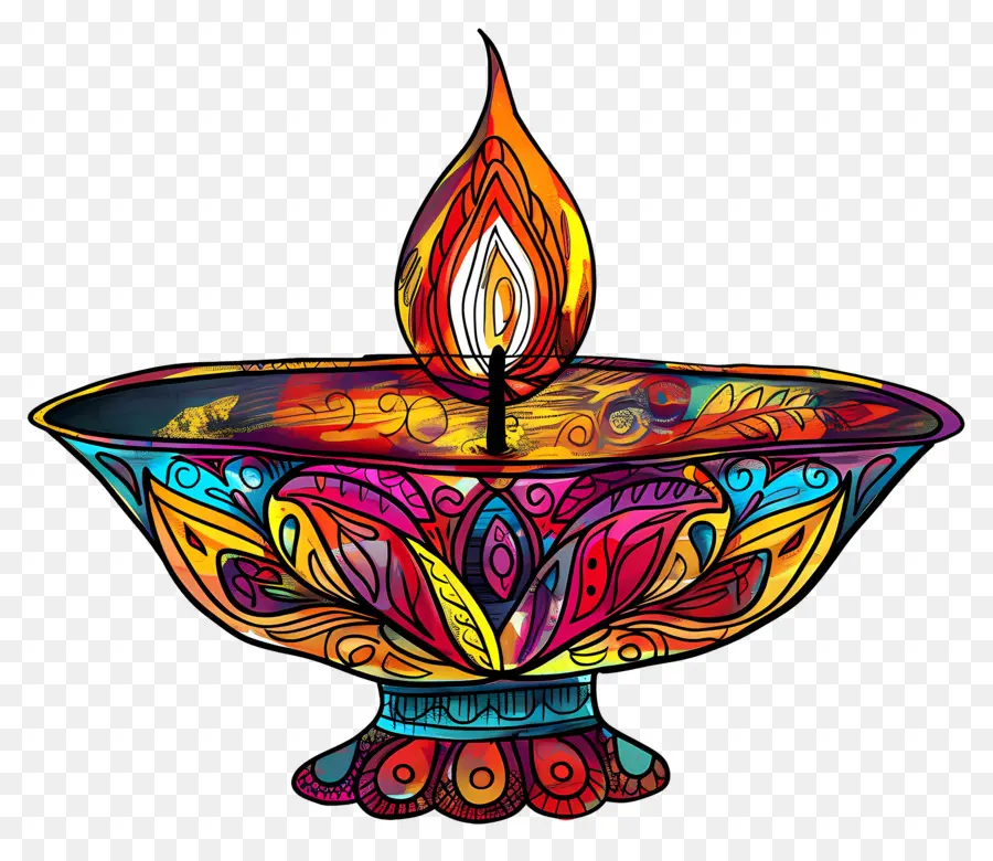 Diwali Diya，Diya Yang Penuh Warna PNG