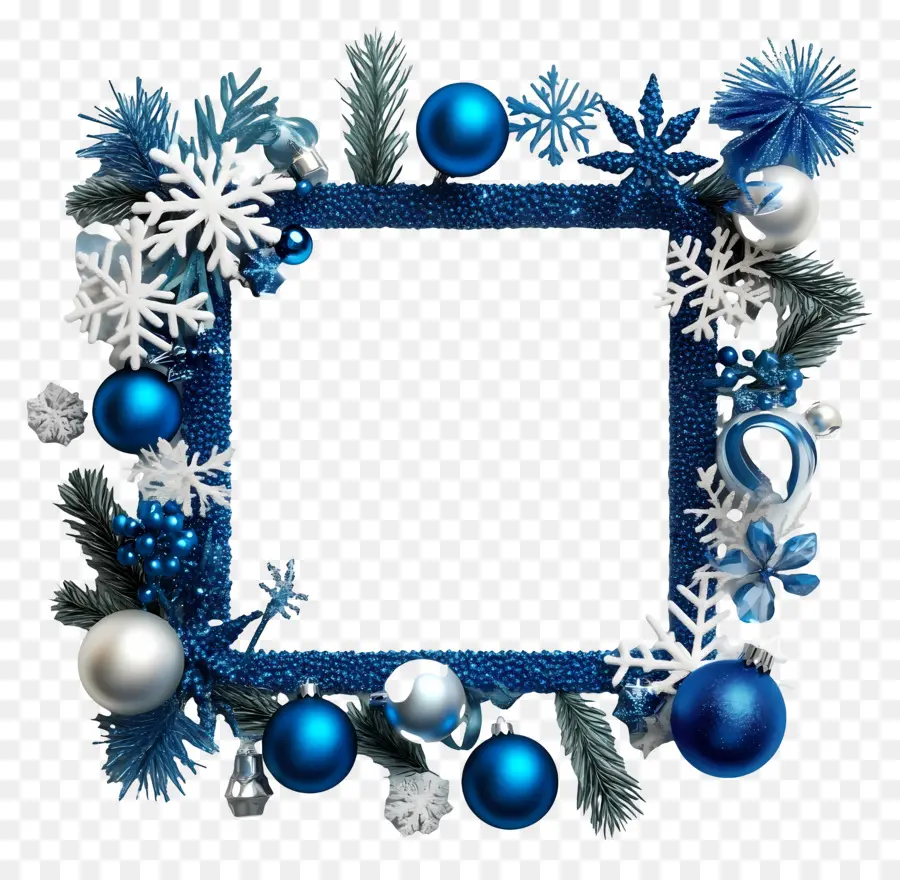 Bingkai Natal Biru，Bingkai Ornamen Biru PNG