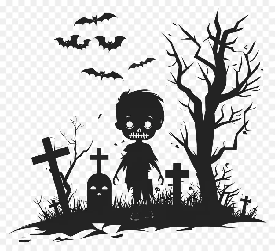 Siluet Halloween，Zombi Yang Lucu PNG