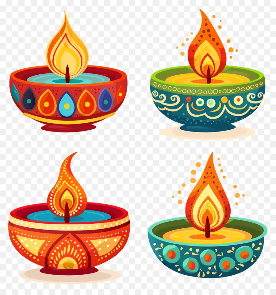 Lilin Diwali，Diya Yang Penuh Warna PNG