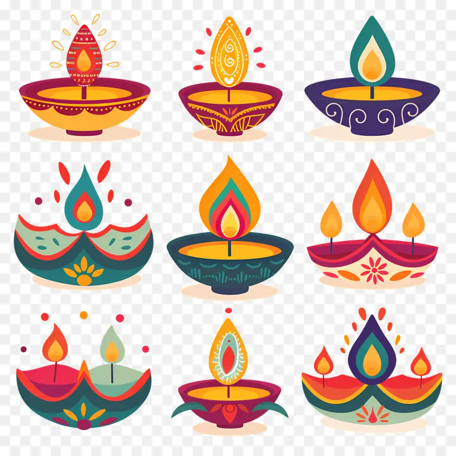 Lilin Diwali，Diya Yang Penuh Warna PNG