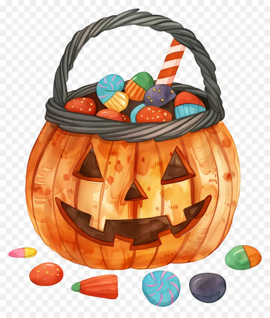 Keranjang Halloween，Labu Dengan Permen PNG