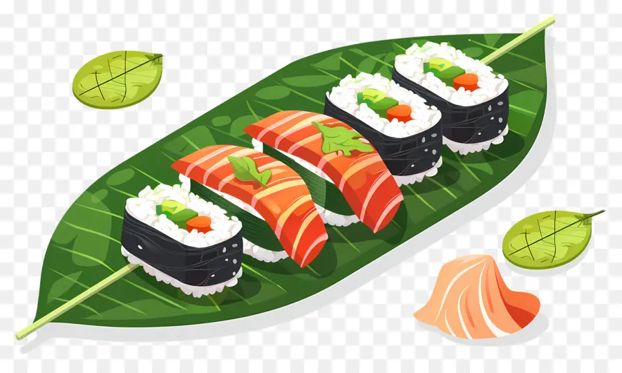 Sushi Di Atas Daun，Sushi Di Daun PNG