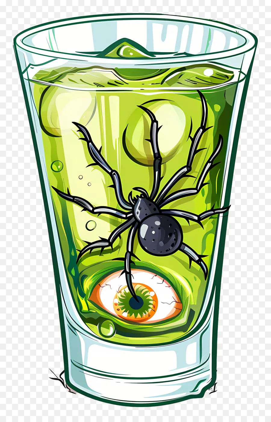 Minuman Halloween，Minuman Hijau Dengan Laba Laba Dan Bola Mata PNG