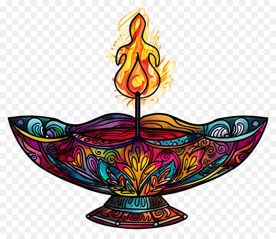 Diwali Diya，Diya Yang Penuh Warna PNG