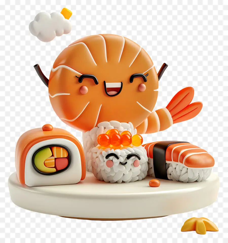 Kartun Sushi，Piring Sushi PNG