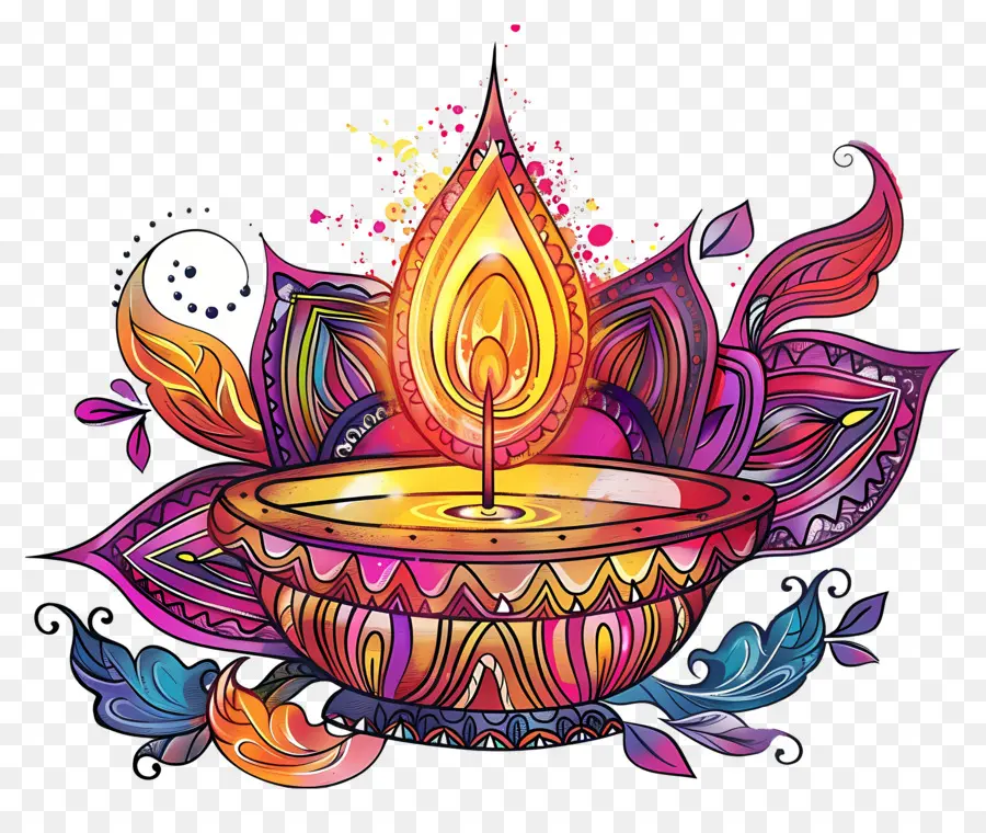 Bunga Diwali，Diya Artistik PNG