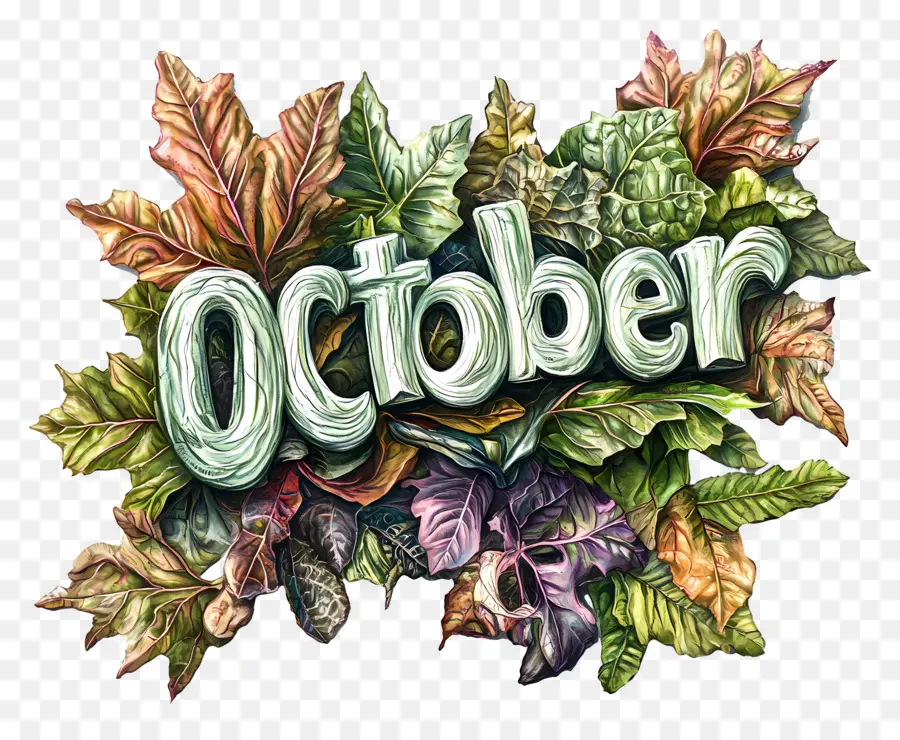 Oktober，Oktober Dengan Dedaunan Hijau PNG