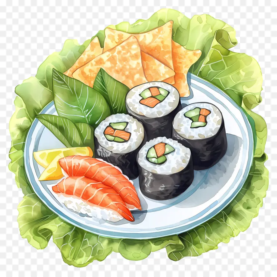 Sushi Gulung，Piring Sushi PNG