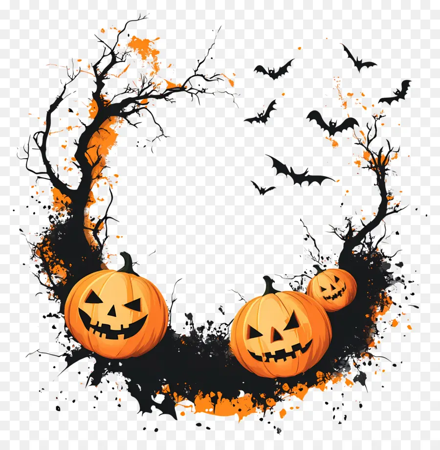 Bingkai Halloween，Karangan Bunga Labu PNG