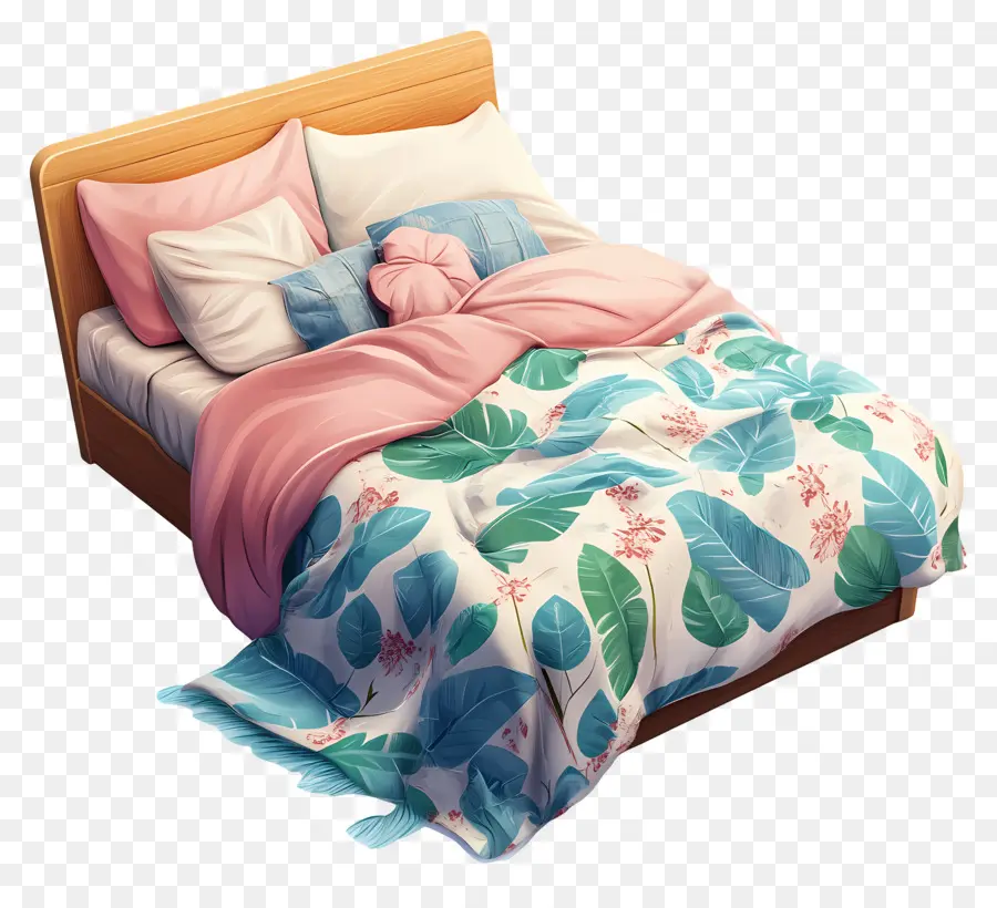 Tempat Tidur Yang Nyaman，Tempat Tidur Dengan Selimut Bunga PNG