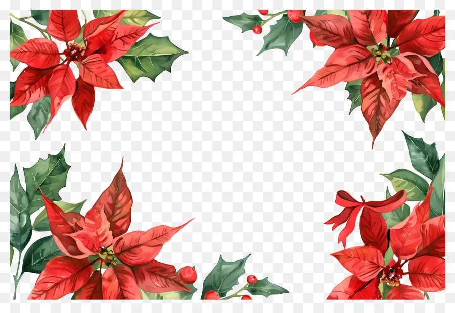 Bingkai Natal，Bingkai Poinsettia PNG