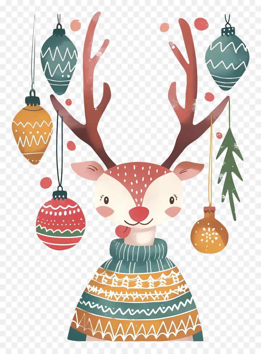 Rusa Natal，Rusa Kutub Dengan Sweater Meriah PNG