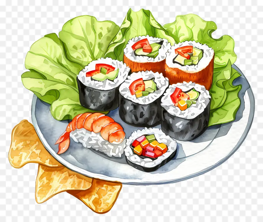 Sushi Gulung，Piring Sushi PNG