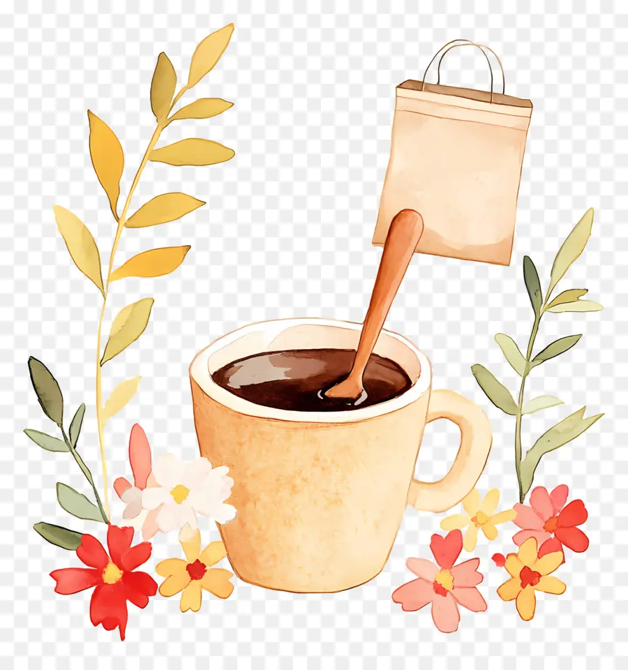 Cangkir Kopi，Cangkir Kopi Dengan Bunga PNG