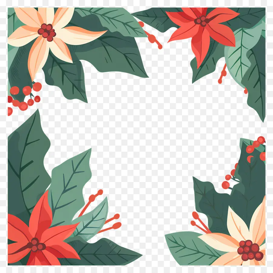 Bingkai Natal，Poinsettia Dan Holly PNG