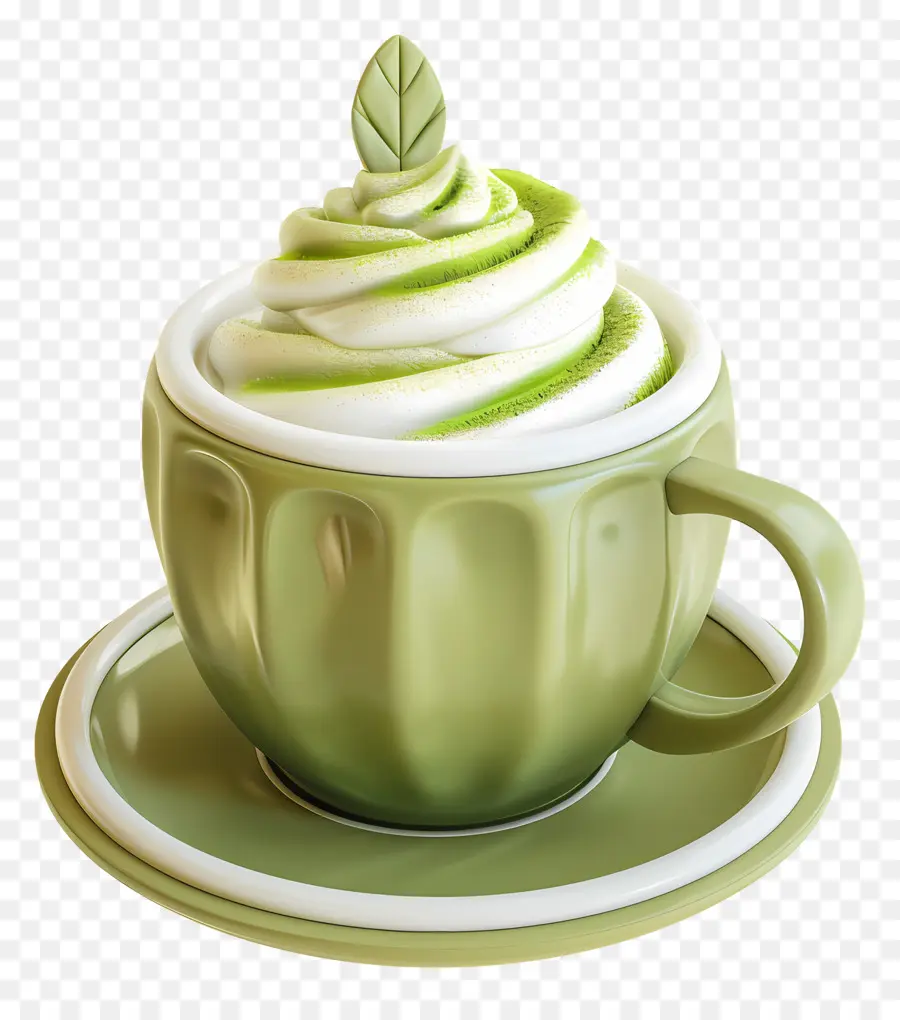 Cocokkan Latte，Piala Matcha Berdaun PNG