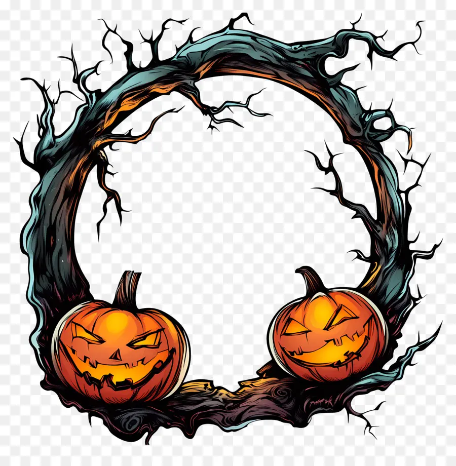 Bingkai Halloween，Karangan Bunga Labu PNG