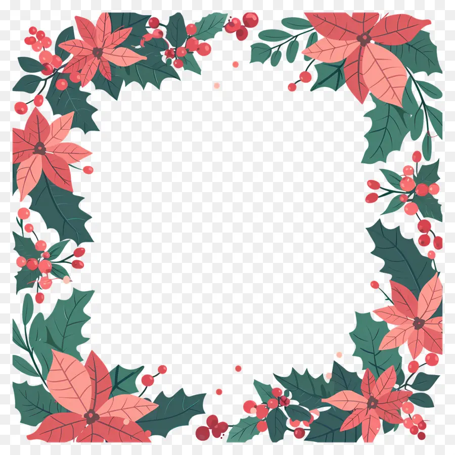 Bingkai Natal，Poinsettia Dan Daun Holly PNG