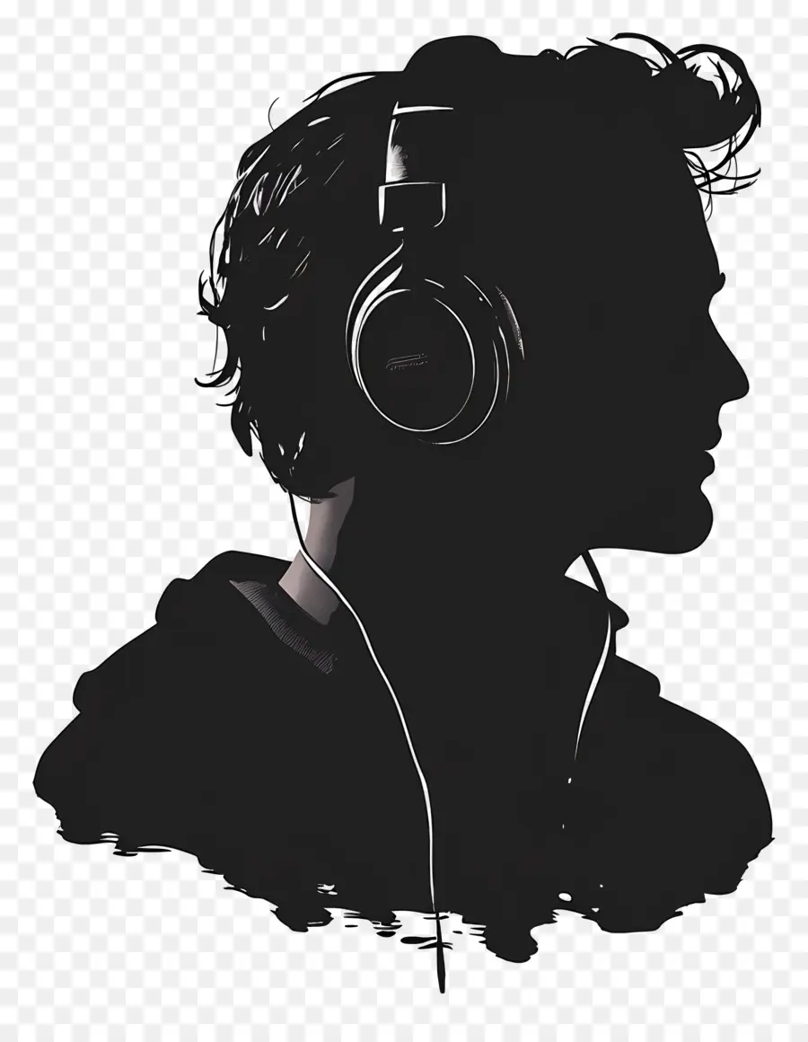 Siluet Kepala Manusia，Siluet Dengan Headphone PNG