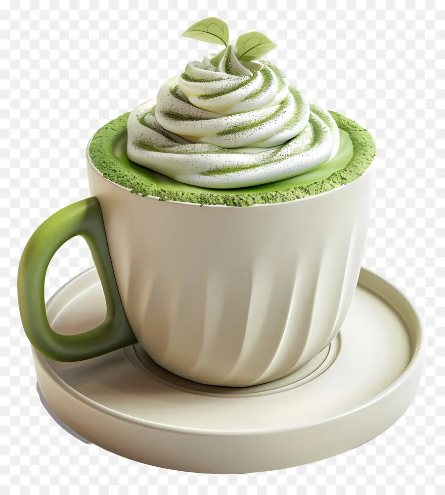 Cocokkan Latte，Piala Matcha Dengan Daun PNG