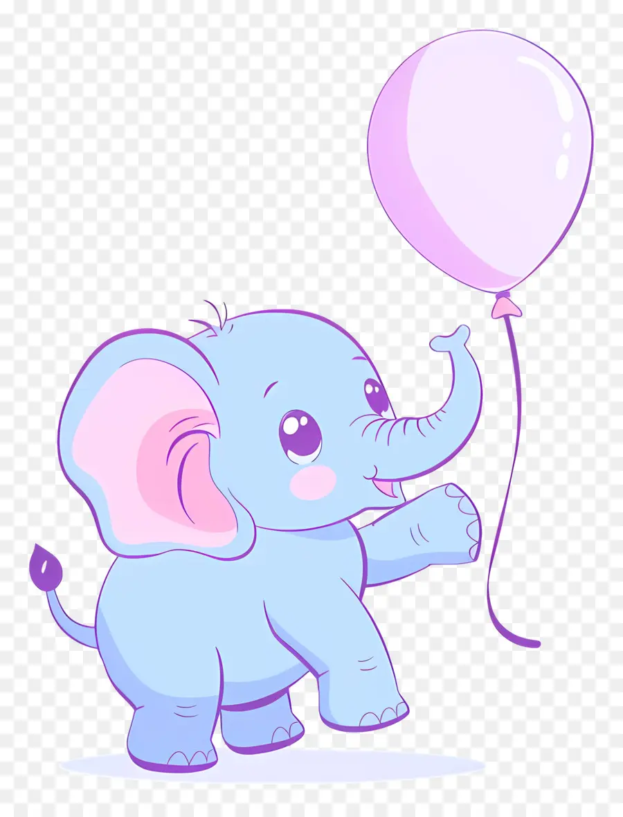 Bayi Gajah，Gajah Biru Dengan Balon Ungu PNG