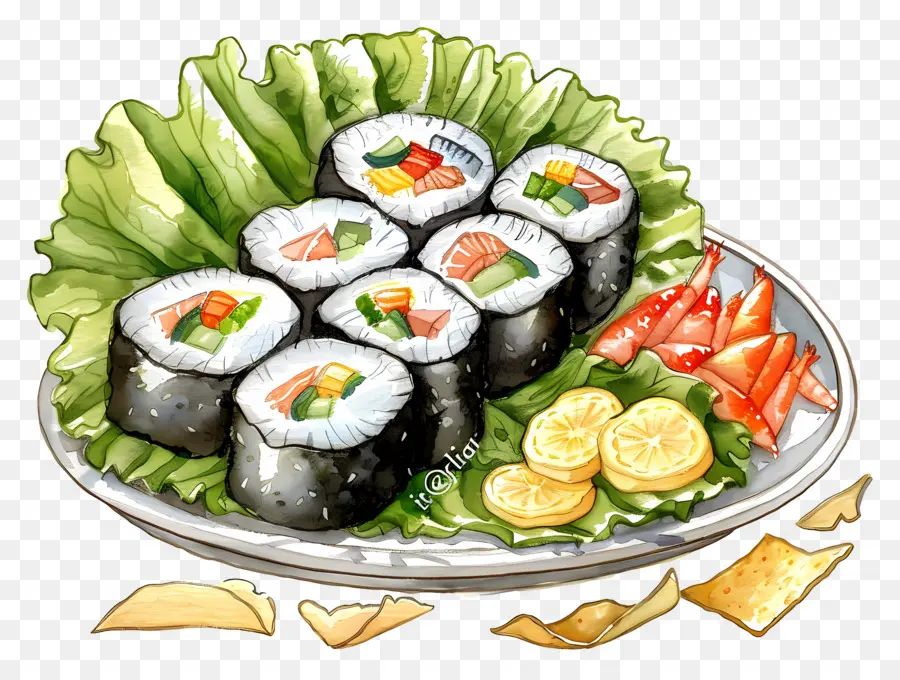 Sushi Gulung，Piring Sushi PNG