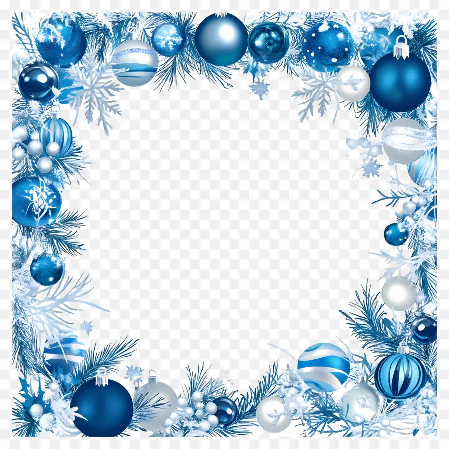 Bingkai Natal Berwarna Biru，Bingkai Ornamen Biru PNG