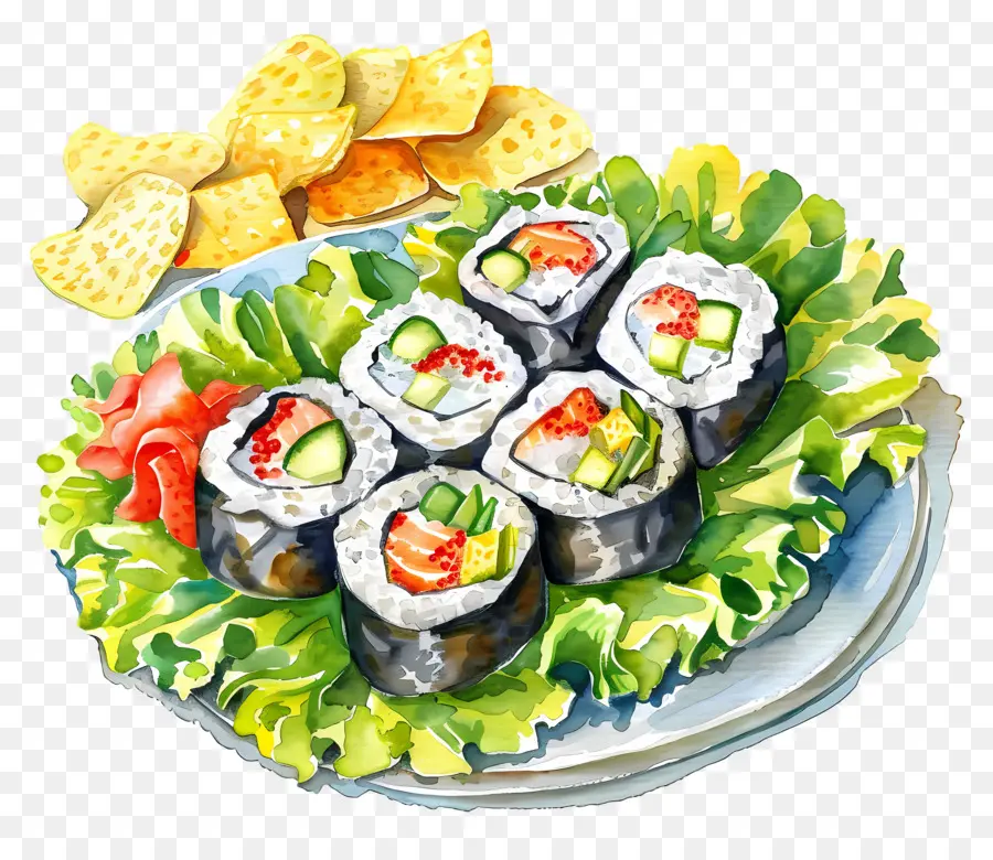 Sushi Gulung，Piring Sushi PNG