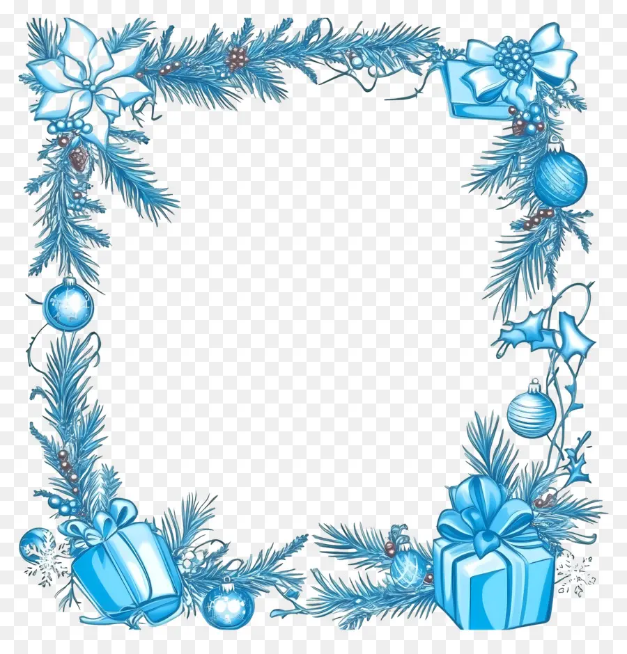 Bingkai Natal Biru，Bingkai Ornamen Biru PNG