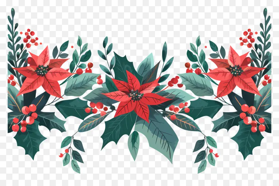 Perbatasan Natal，Karangan Bunga Poinsettia PNG